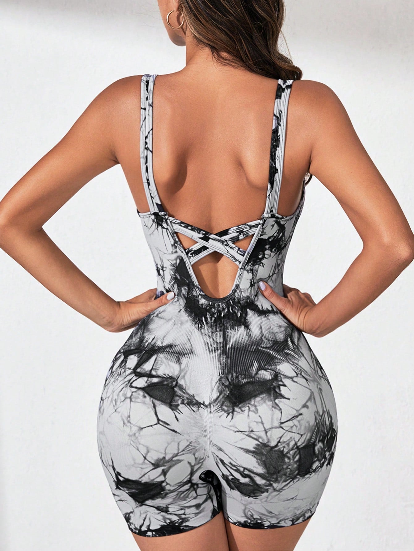 Yoga Trendy Tie Dye Criss Cross Backless Cami Sports Jumpsuit