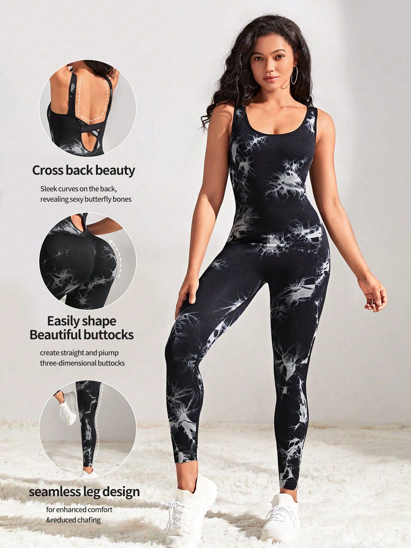 Sport Studio Tie Dye Cut Out Back Sports Jumpsuit