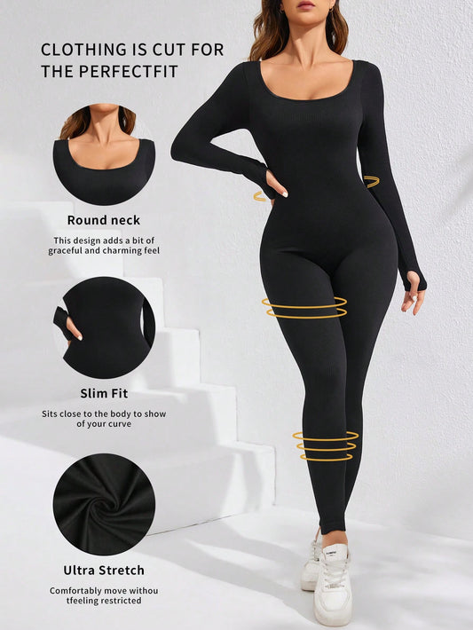 Sport Seamluxe Solid Scoop Neck Unitard Jumpsuit