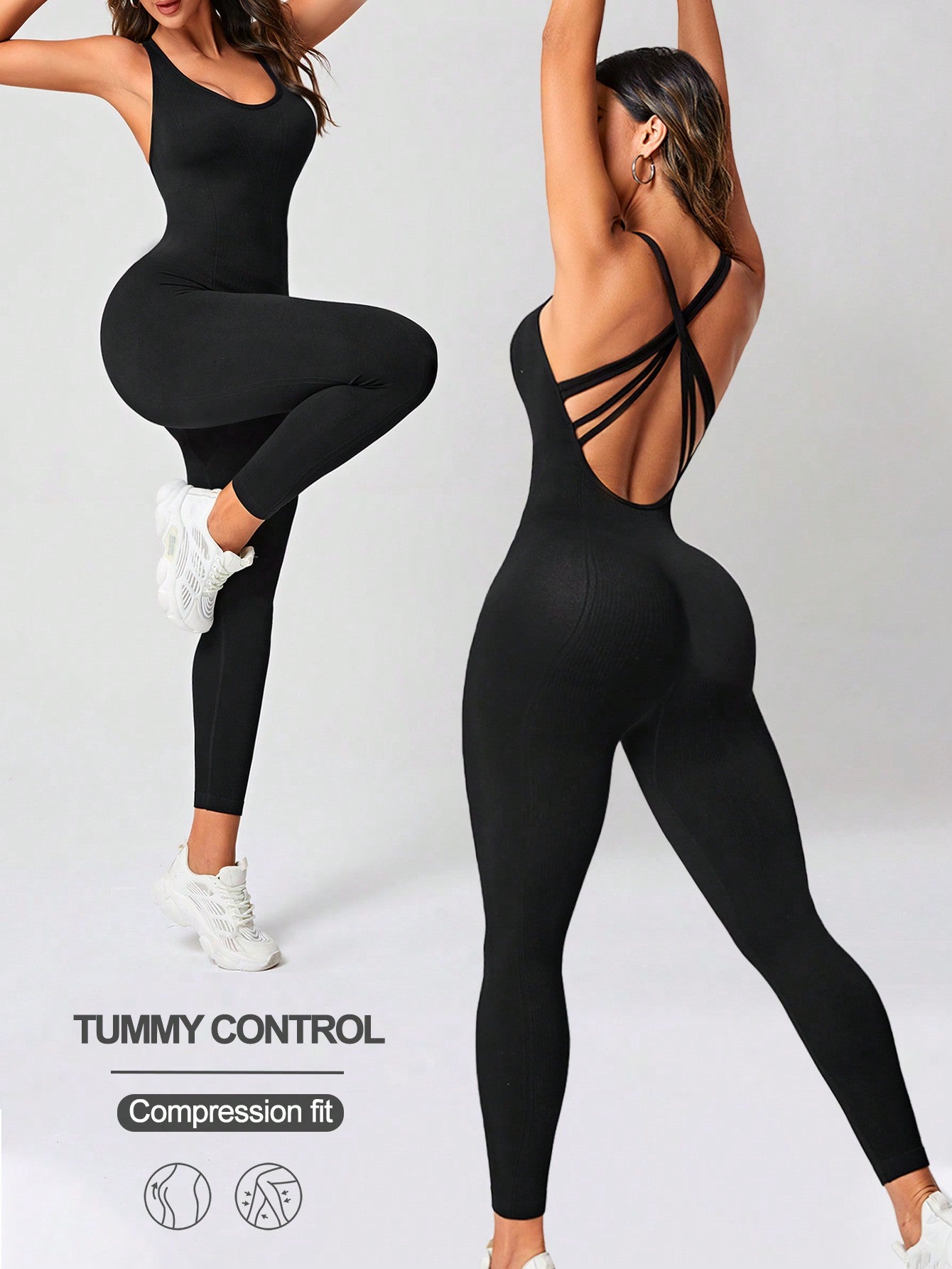 Sport Seamluxe Women's Solid Color Cross Back Slim Sports Jumpsuit