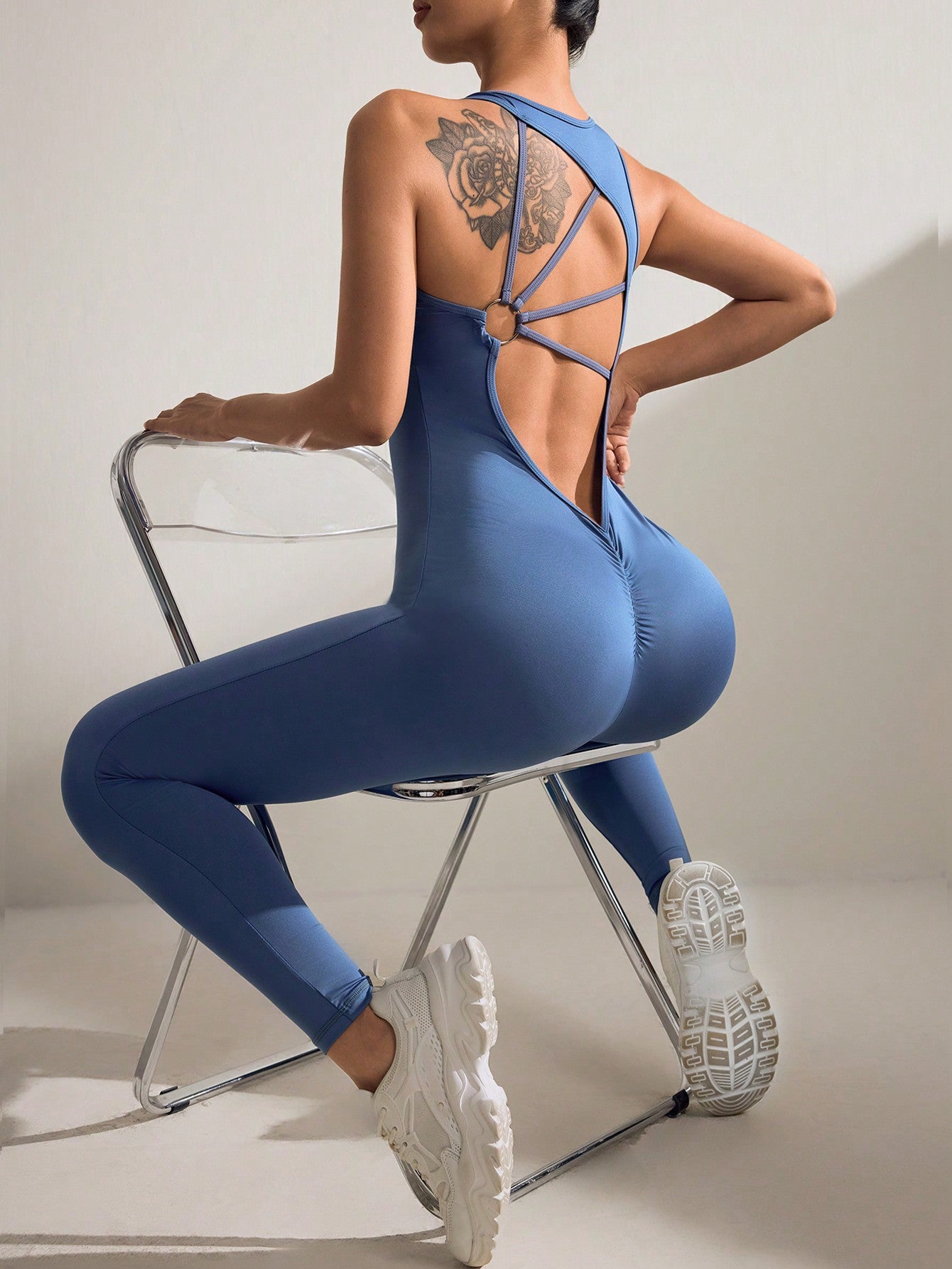 Sport Seamluxe Women's Solid Color Cross Back Slim Sports Jumpsuit