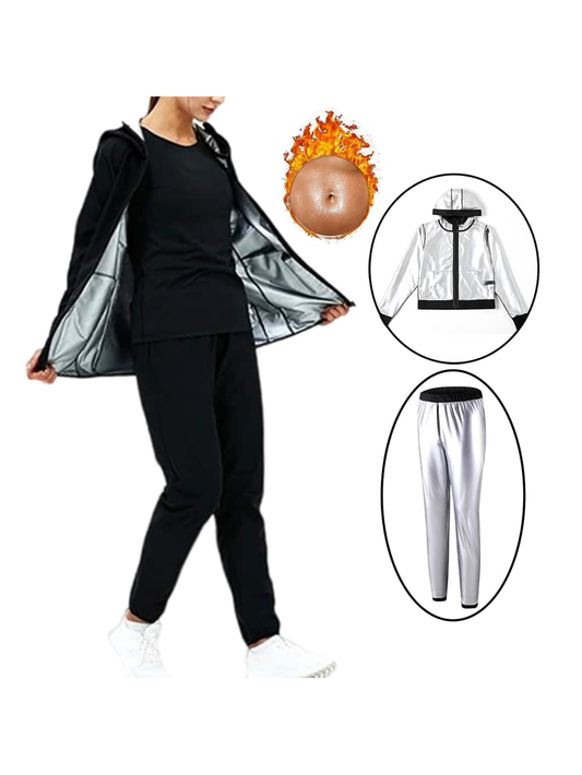 2pcs Women Sweat Sauna Suit Set Full Zip Fitness Sauna Jacket And Leggings The Cuffs Sweat Quickly Sauna Pants For Comfort And Performance Heat Up Your Workouts And Lose Weight Faster For Running Or Fitness Yoga