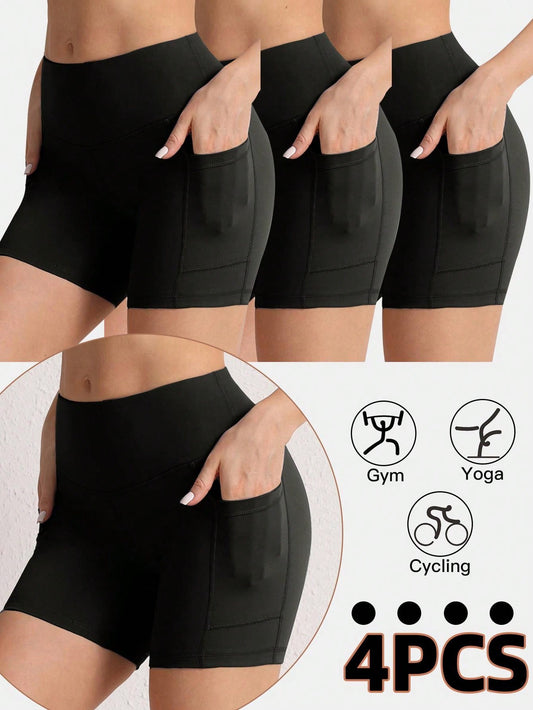 4-Pack Women's Solid Skinny Pocket Shorts