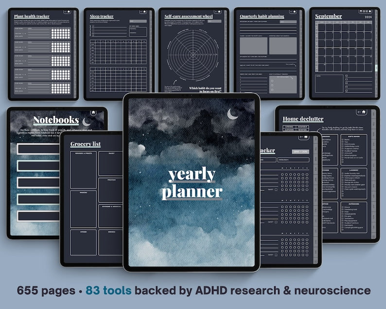 ADHD Digital Planner (made by an ADHDer) for iPad, Goodnotes + Android. Adult ADD daily planner, self care & habit tracker. Science based